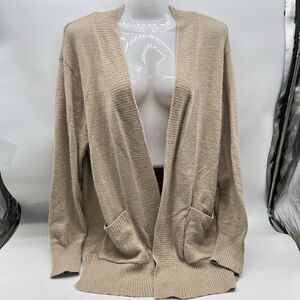 Rachel Zoe Soft & Fluffy Stretchy Beige Open Front Cardigan w/Front Pockets-Sz M